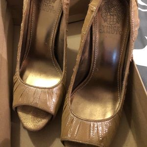 Vince Camuto Gold Peep Toe Heels